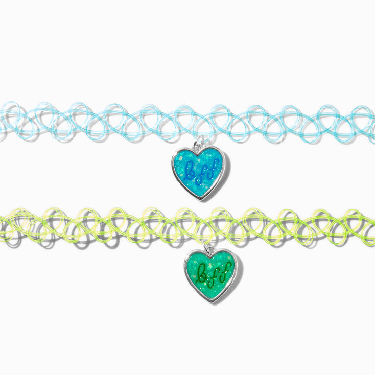 Ras-de-cou effet tatouage pendentif c&oelig;ur &laquo;&nbsp;BFF&nbsp;&raquo; phosphorescents best friends - Lot de 2,