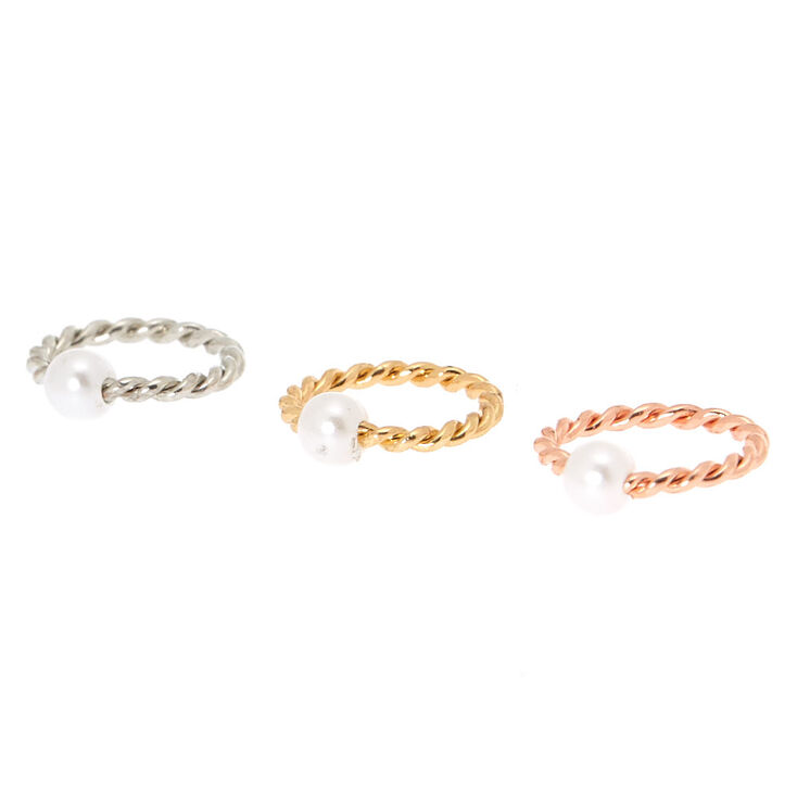 Mixed Metal 16G Pearl Twist Nose Rings - 3 Pack,