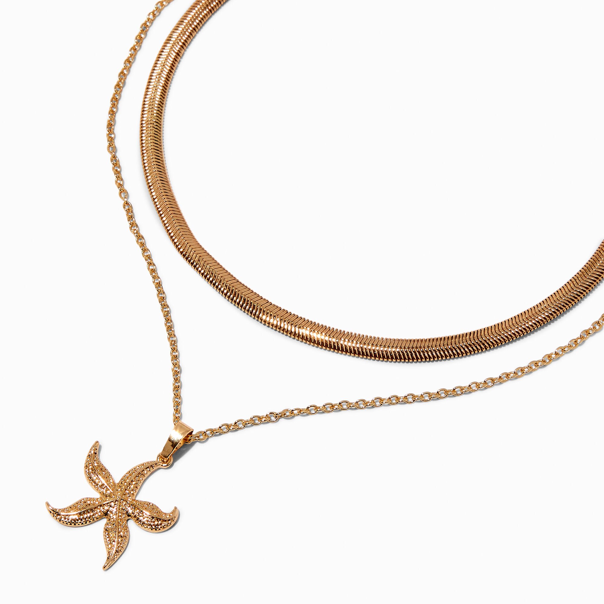 View Claires Tone Starfish Pendant MultiStrand Necklace Gold information