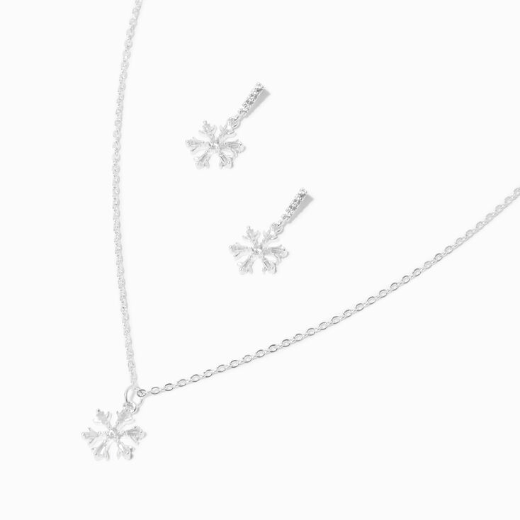 Parure de bijoux flocon de neige en zircon cubique couleur argent&eacute;e - Lot de 2,