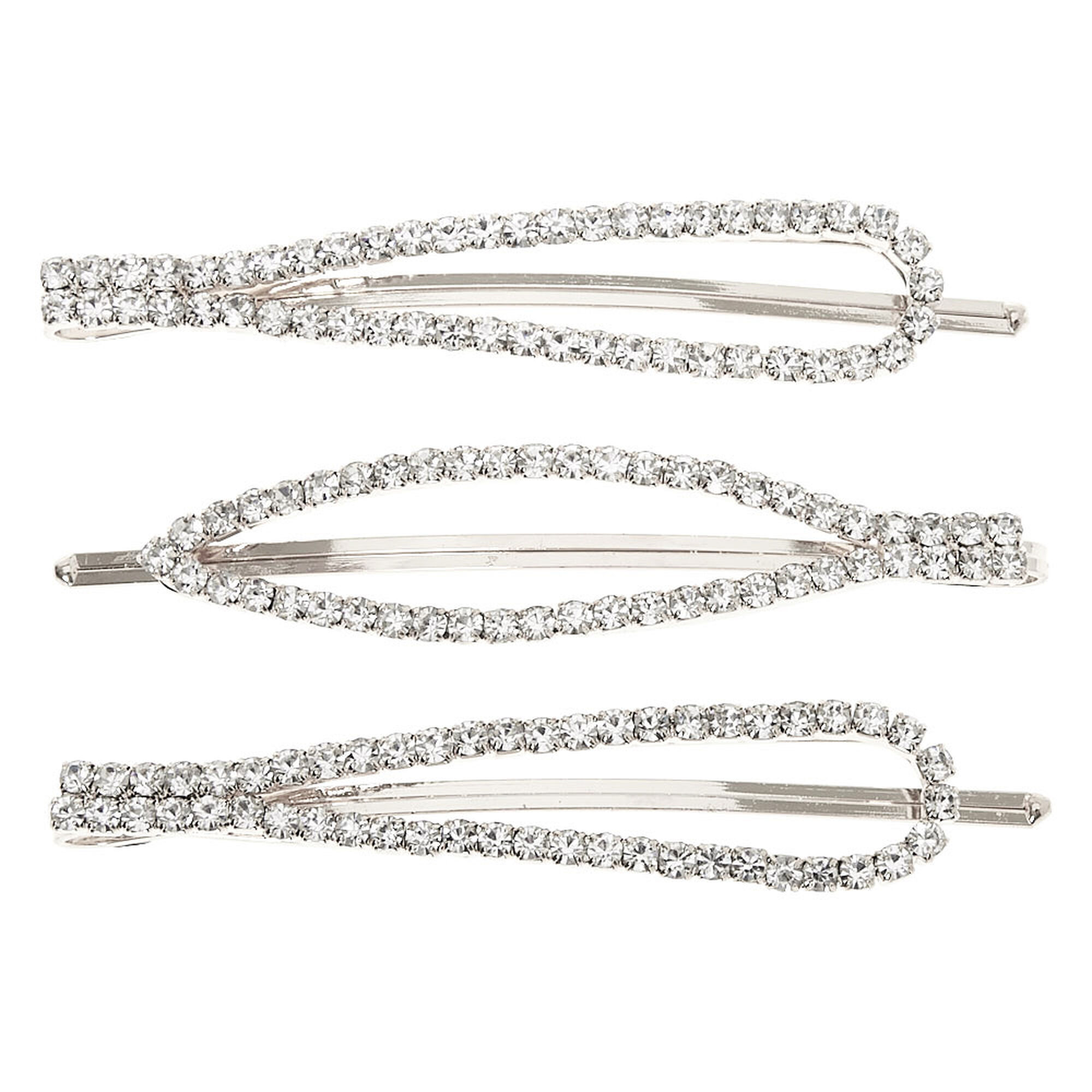 Silver Rhinestone Oval Hair Pins - 3 Pack | Claire's US