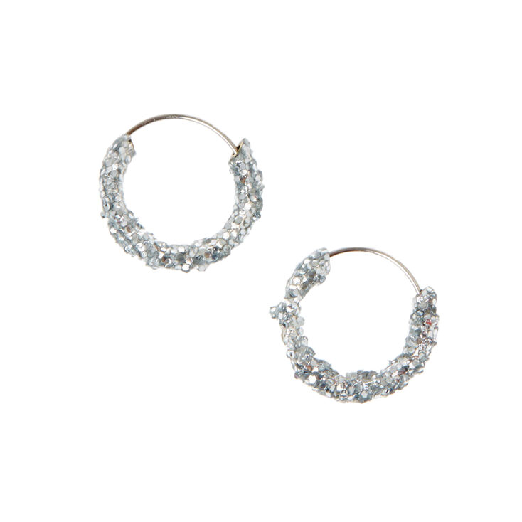 Silver 10MM Glitter Hoop Earrings,