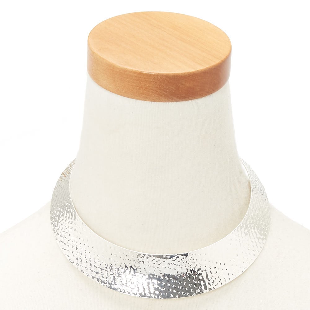 Silver Hammered Collar Choker Necklace,