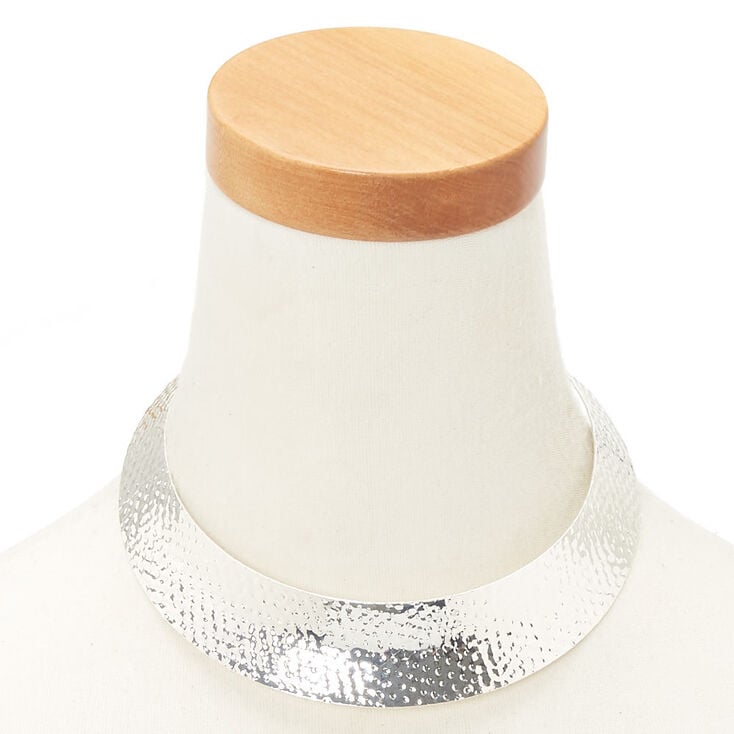 Silver Hammered Collar Choker Necklace,