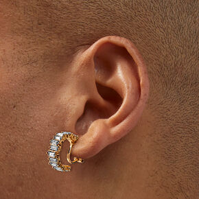 Gold-tone Crystal Tread Hoop Clip-On Earrings - 3 Pack,