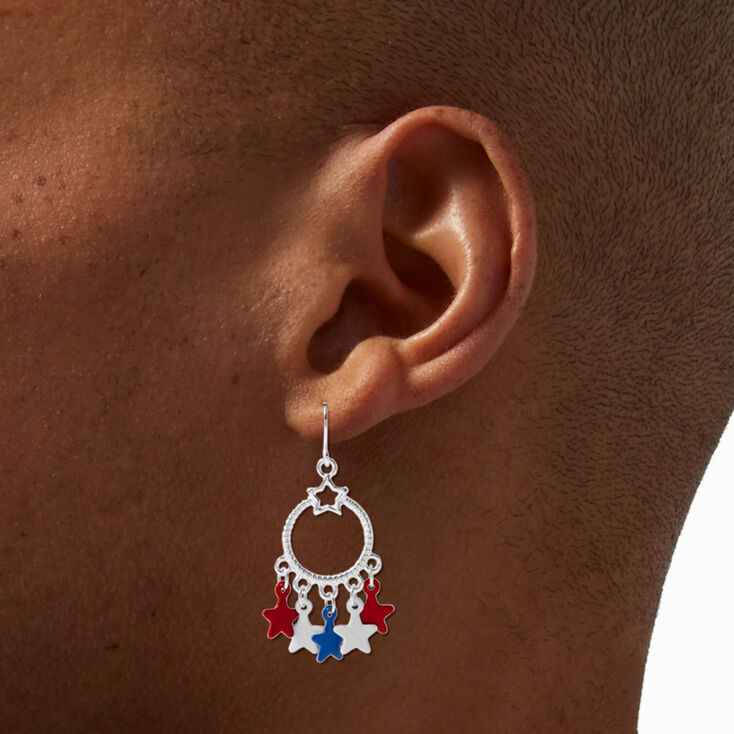 Red, White, &amp; Blue Star Charms 1.25&quot; Drop Earrings,