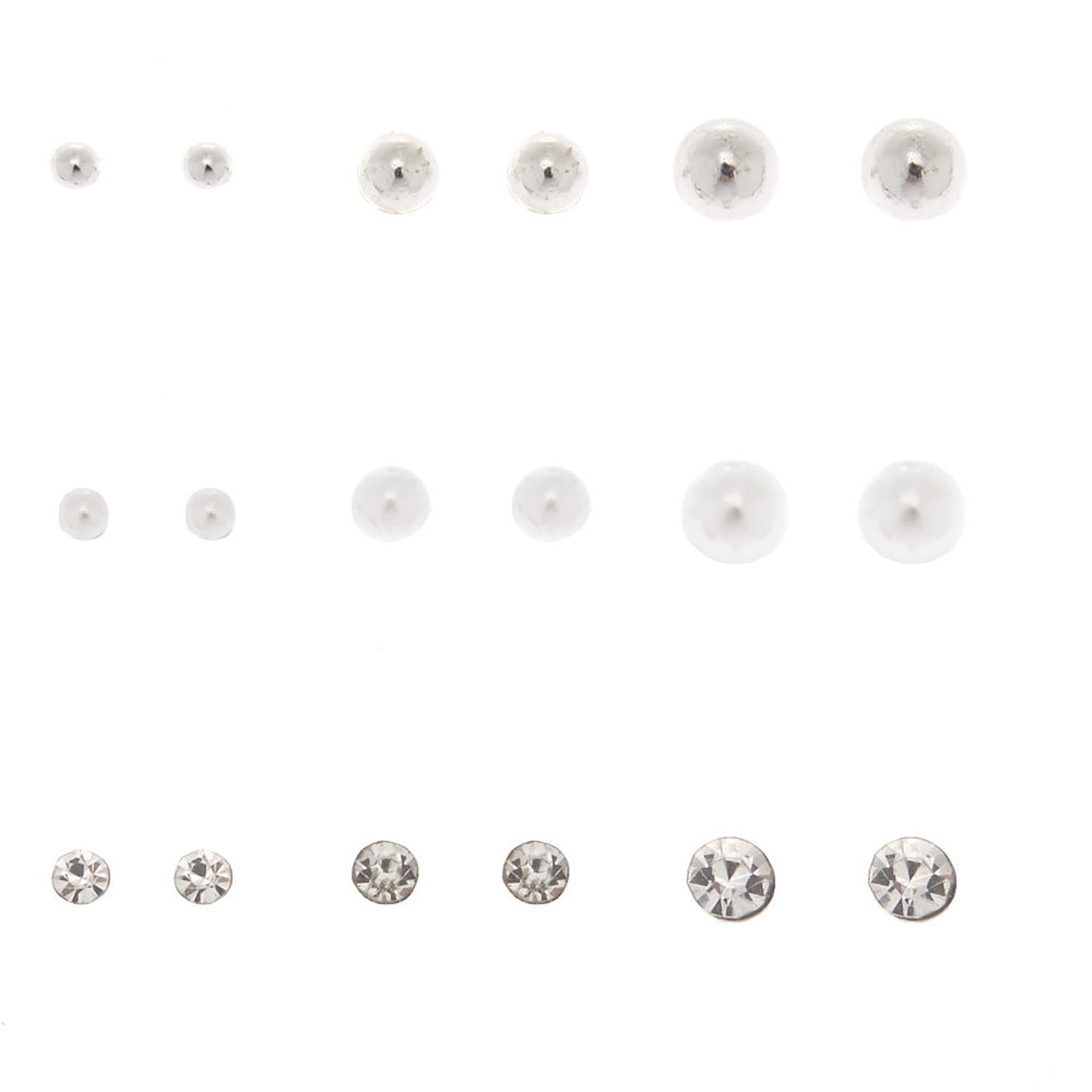 Silver Stud Earrings 9 Pack Claire's