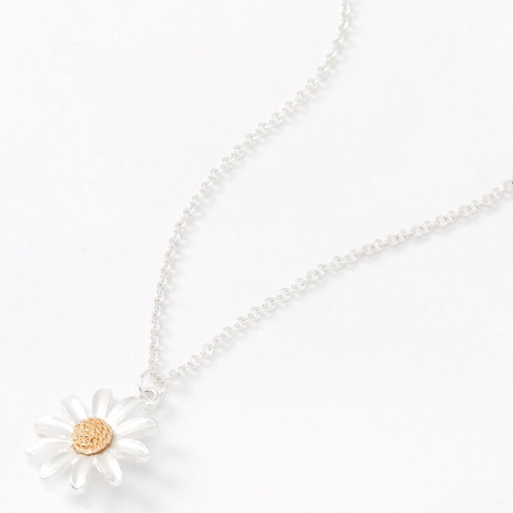 Collier &agrave; pendentif marguerite d&eacute;licat couleur argent&eacute;e,