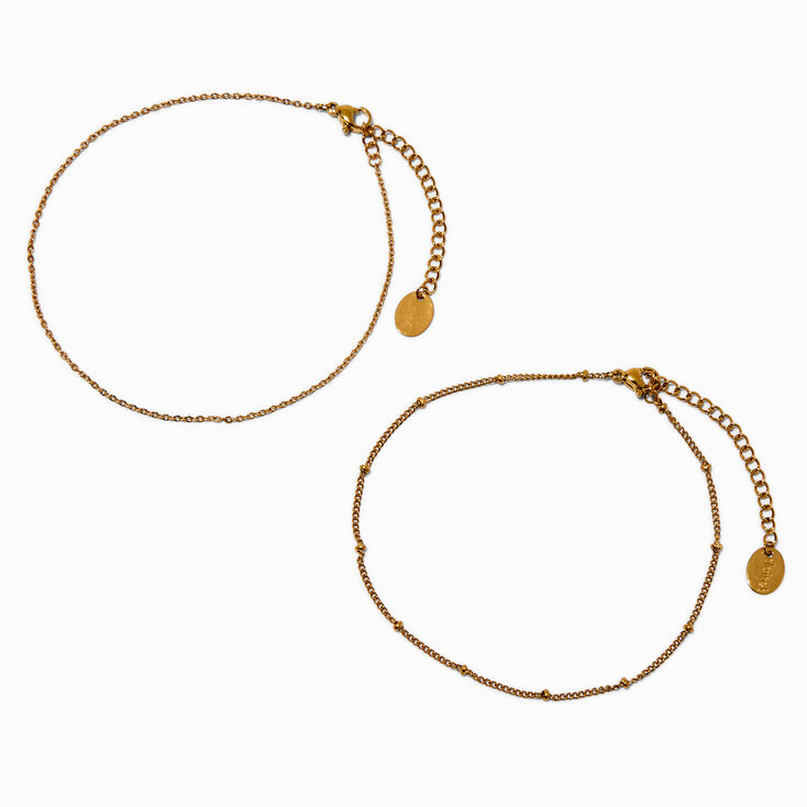 Gold-tone Stainless Steel Ball Chain Anklets - 2 Pack,
