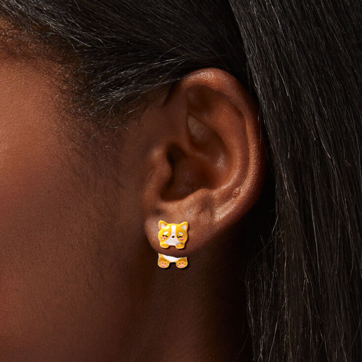 Yellow Corgi Front &amp; Back Earrings,