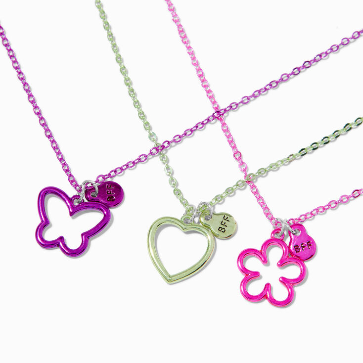 Best Friends Flower, Heart &amp; Butterfly Cut-Out Pendant Necklaces - 3 Pack,