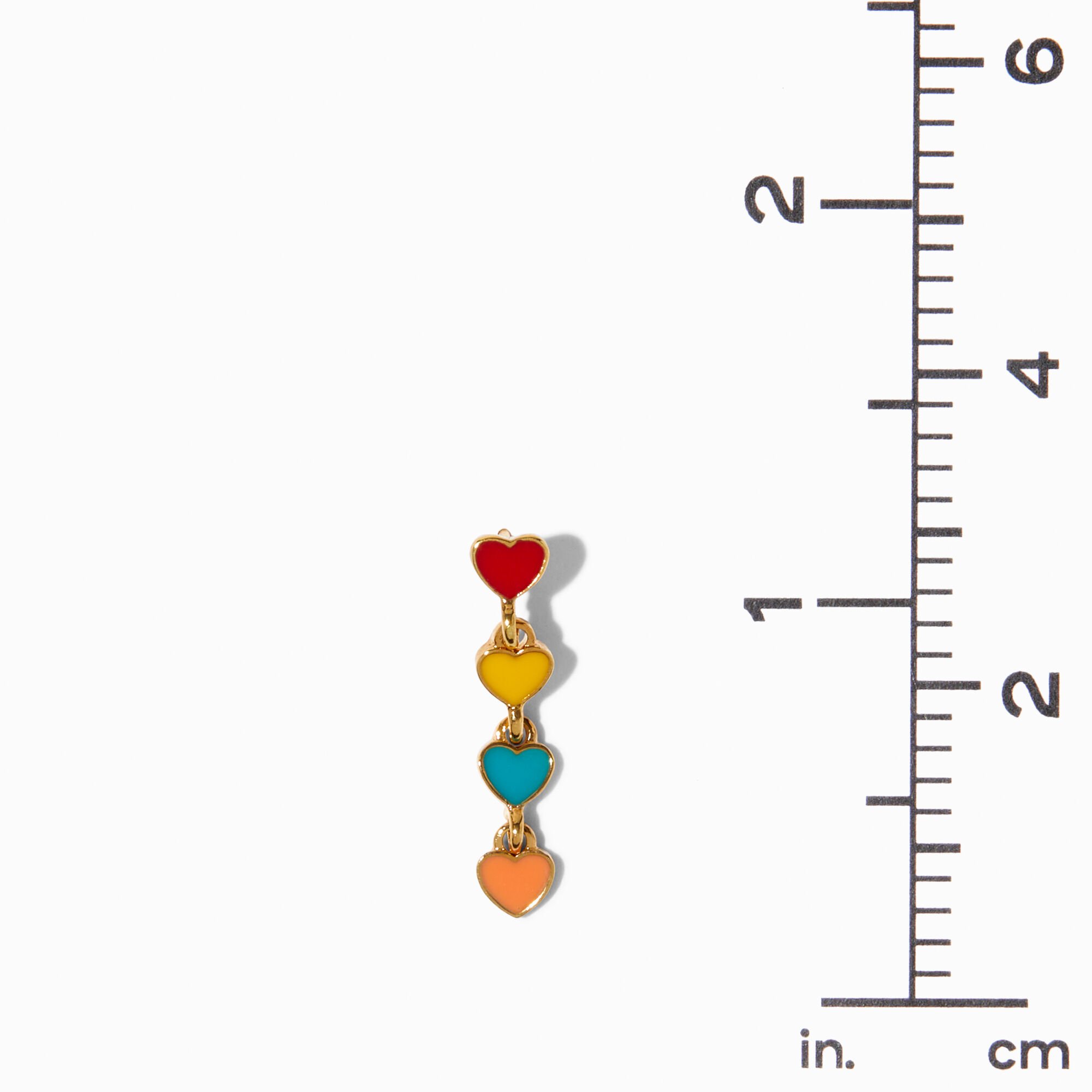 18kt Gold Plated Rainbow Enamel Heart Linear 1" Drop Earrings,