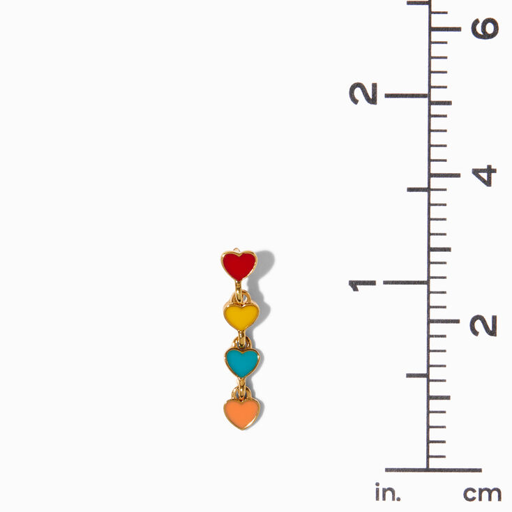 18kt Gold Plated Rainbow Enamel Heart Linear 1&quot; Drop Earrings,
