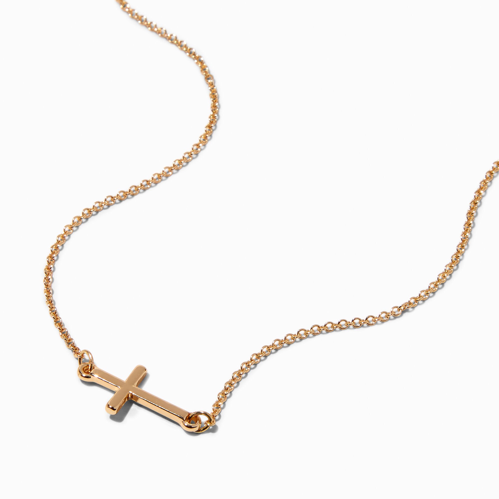 View Claires Recycled Jewelry Tone Cross Pendant Necklace Gold information