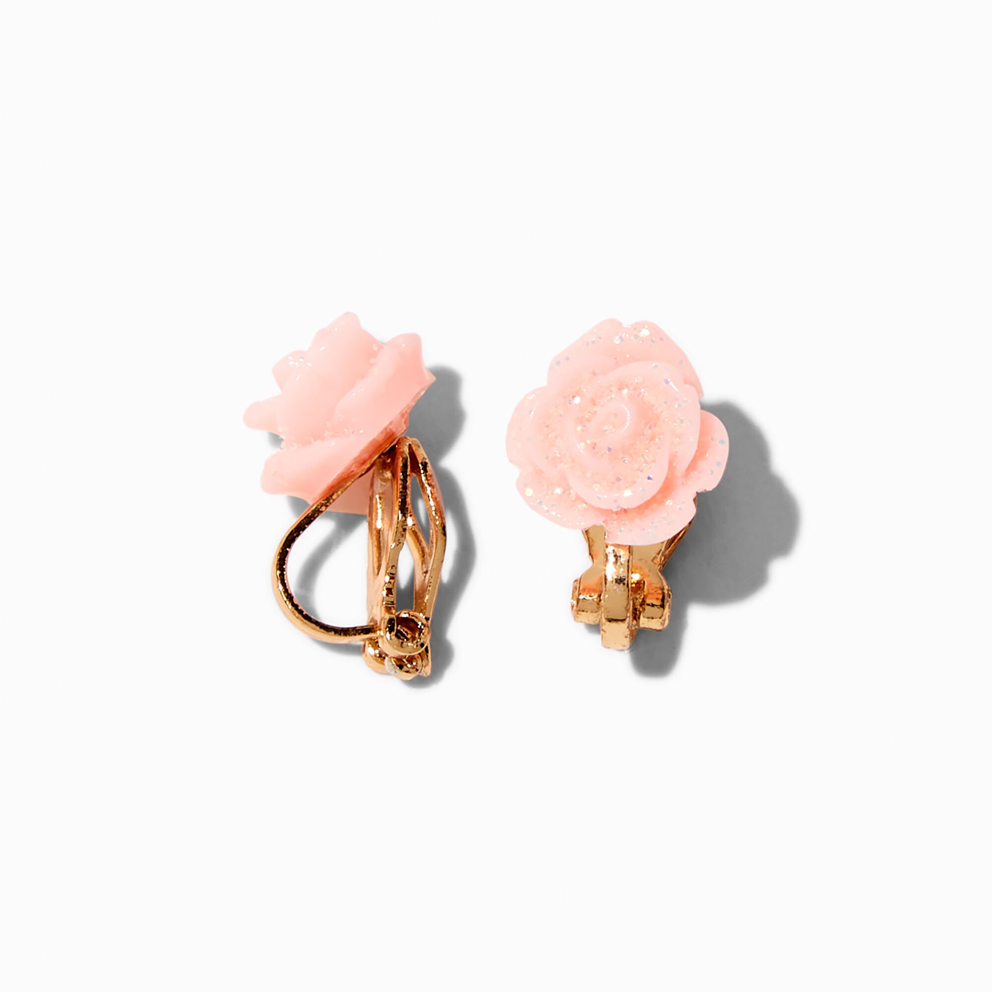 Pink Carved Rose Gold-tone Clip-On Stud Earrings,