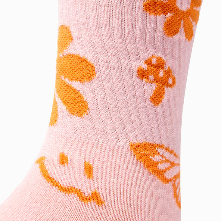 Pink &amp; Orange Butterfly Crew Socks,