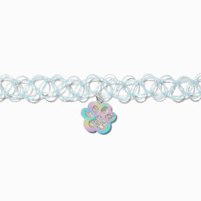 Rainbow Glitter Paw Pendant Tattoo Choker Necklace ,