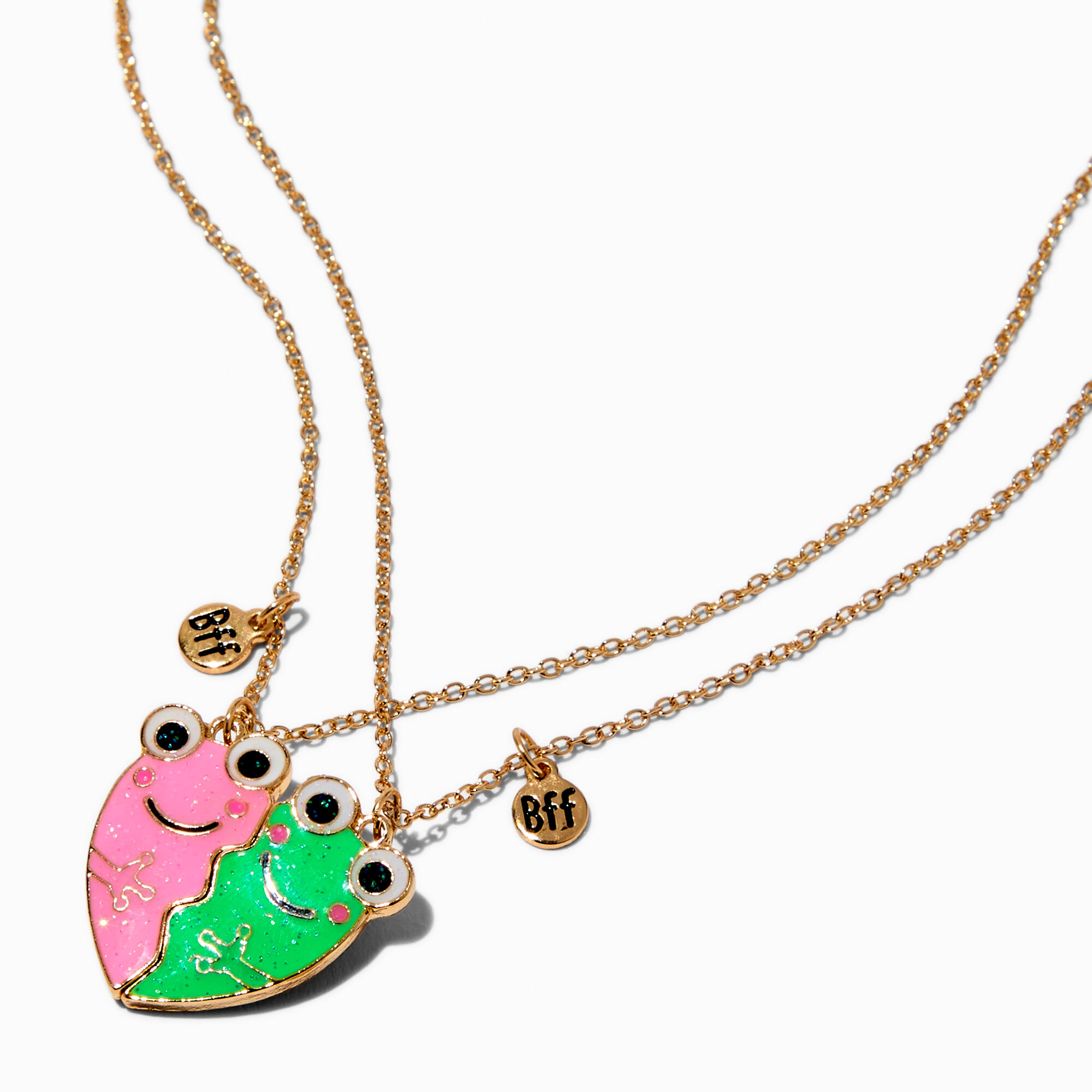 View Claires Best Friends Frog Glow In The Dark Split Heart Pendant Necklaces 2 Pack Gold information
