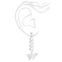 Silver Filigree Butterfly Chain Link 2&quot; Drop Earrings,