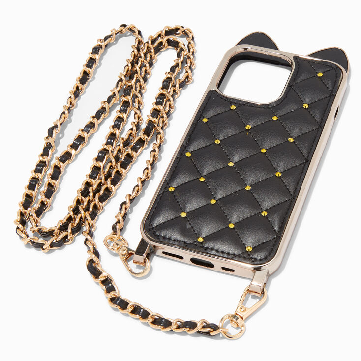 Black Cat Quilted Phone Case with Lanyard - Fits iPhone® 13 Pro