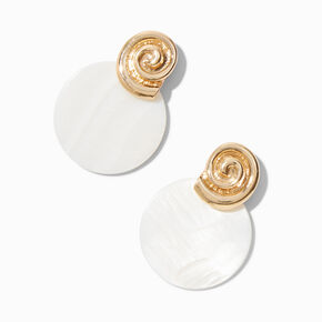 Gold-tone Seashell Pearl Disc Drop Earrings,