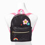 Checkered Daisy Patch Black Quilted Mini Backpack,