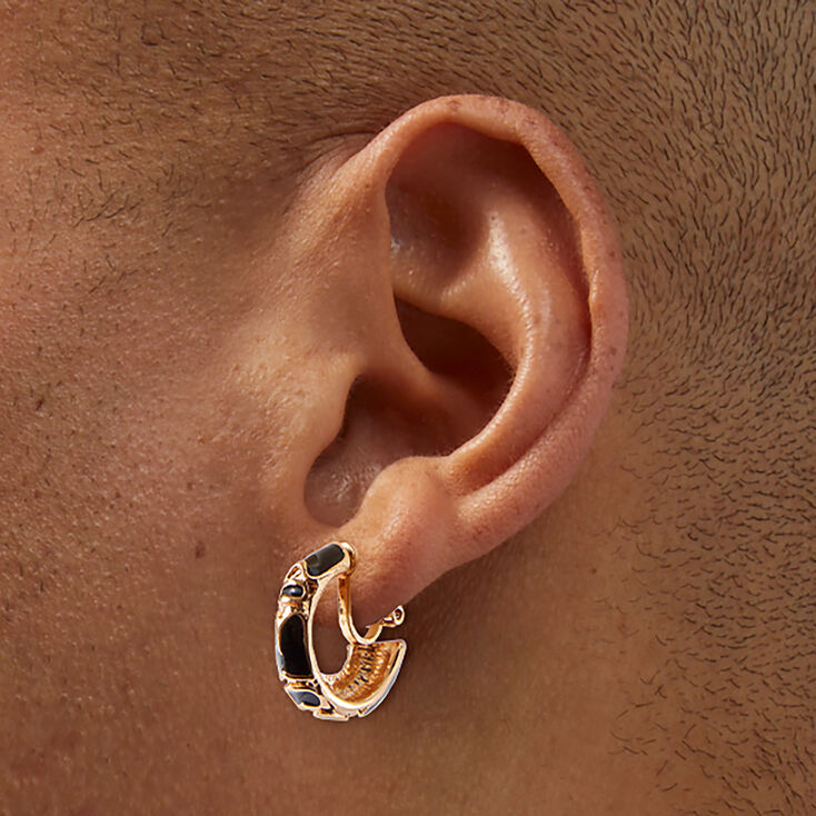 Gold-tone Black 10mm Clip-On Hoop Earrings,