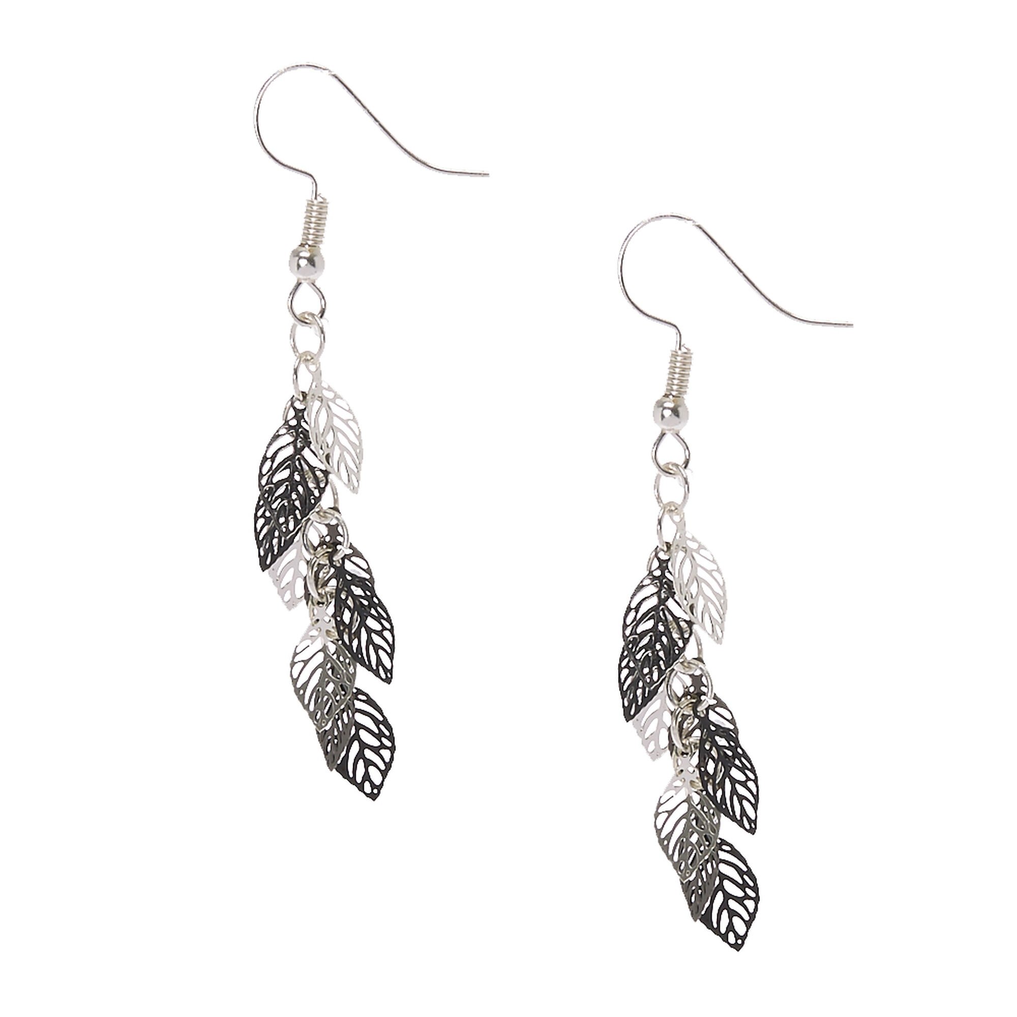 View Claires Mixed Metal CutOut Leaves Drop Earrings Black information