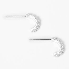 Sterling Silver Pearl 10MM Half Hoop Earrings,