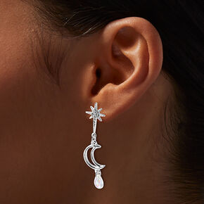 Silver-tone Mismatch Star Iridescent AB Drop Earrings,