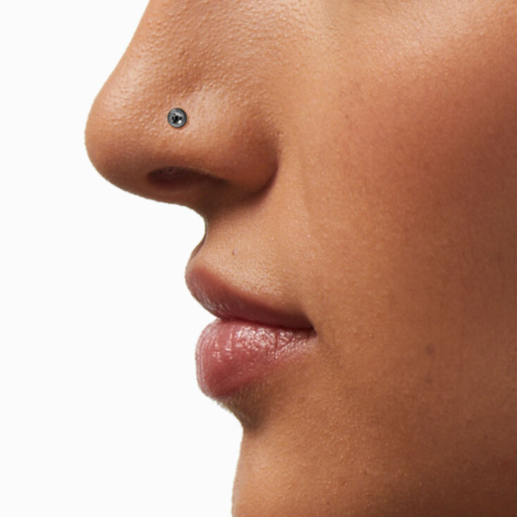 Silver-tone Stainless Steel 20G Crystal Threadless Nose Stud,