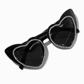 Black Rhinestone Heart Shaped Sunglasses,
