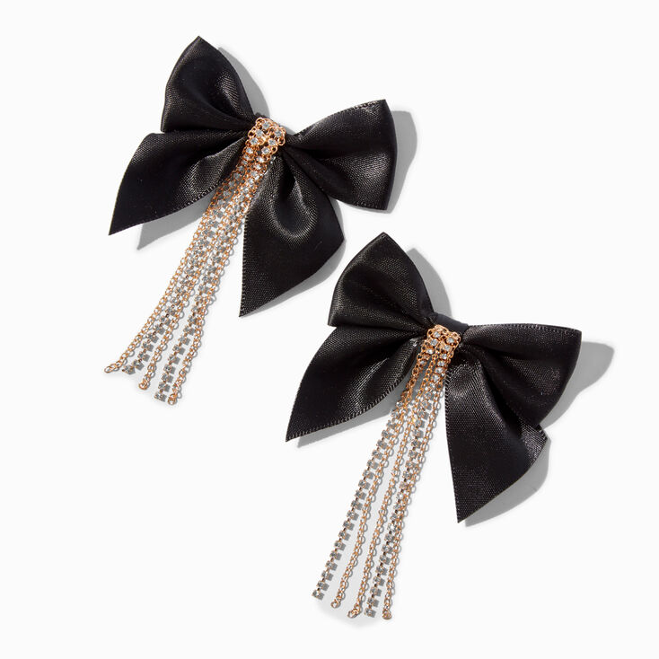 Black Bow Gold-tone Fringe Drop Earrings,