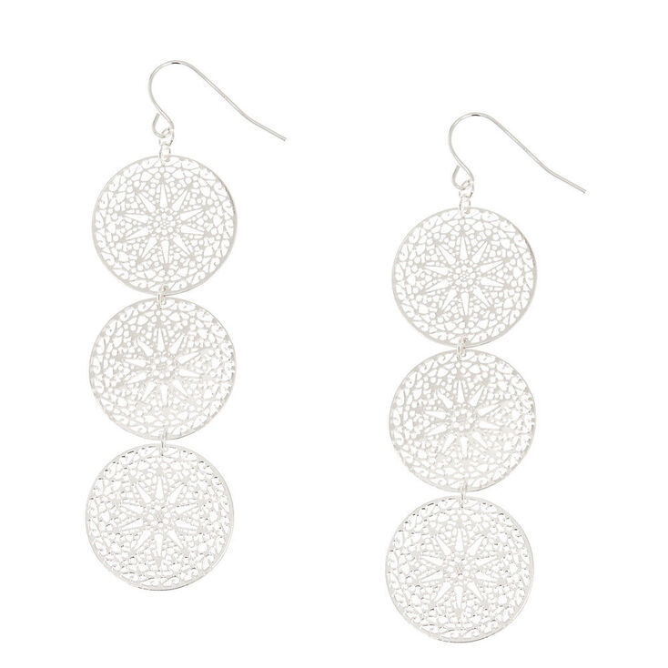 Silver Mandala 2&quot; Linear Drop Earrings,
