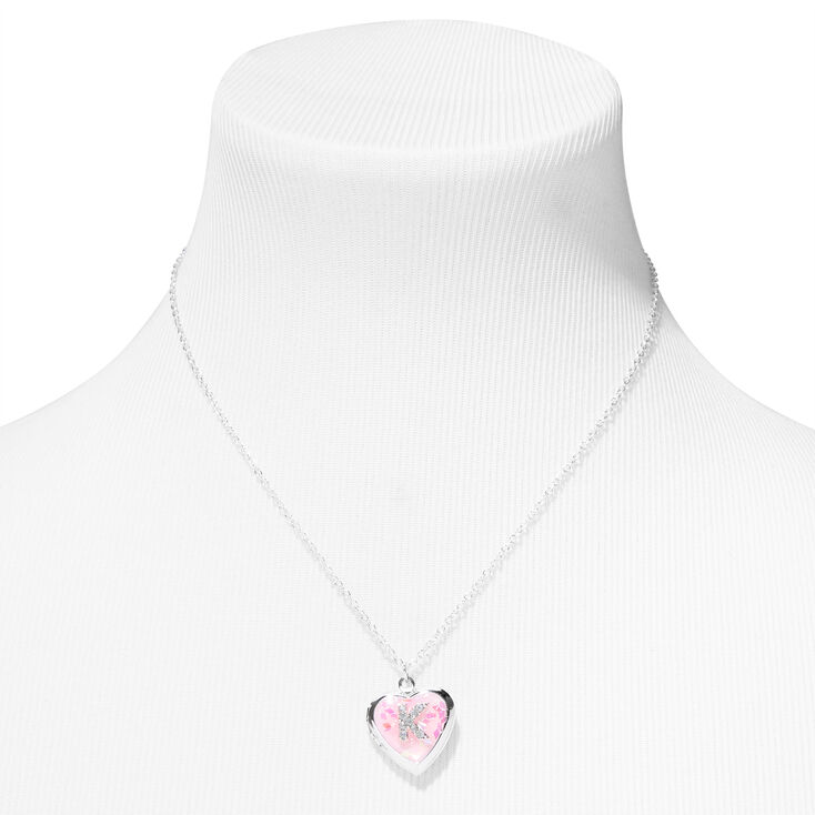 Pink Embellished Initial Glitter Heart Locket Necklace - K,