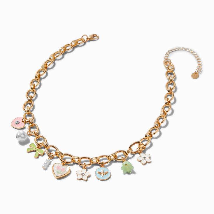 Gold-tone Spring Charm Necklace,
