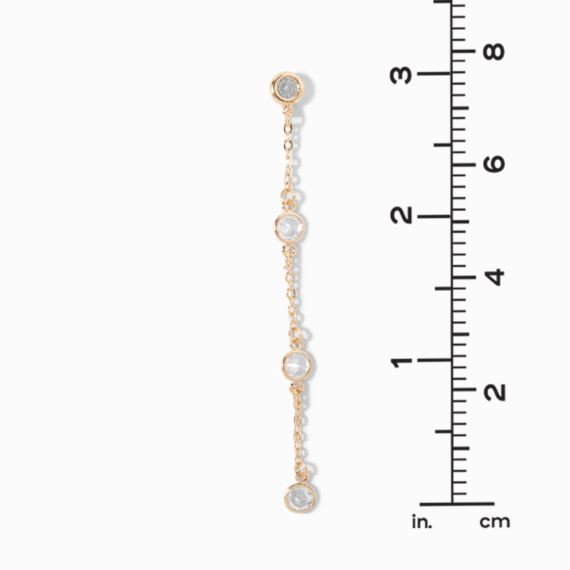 Gold Chain Cubic Zirconia 3" Drop Earrings,