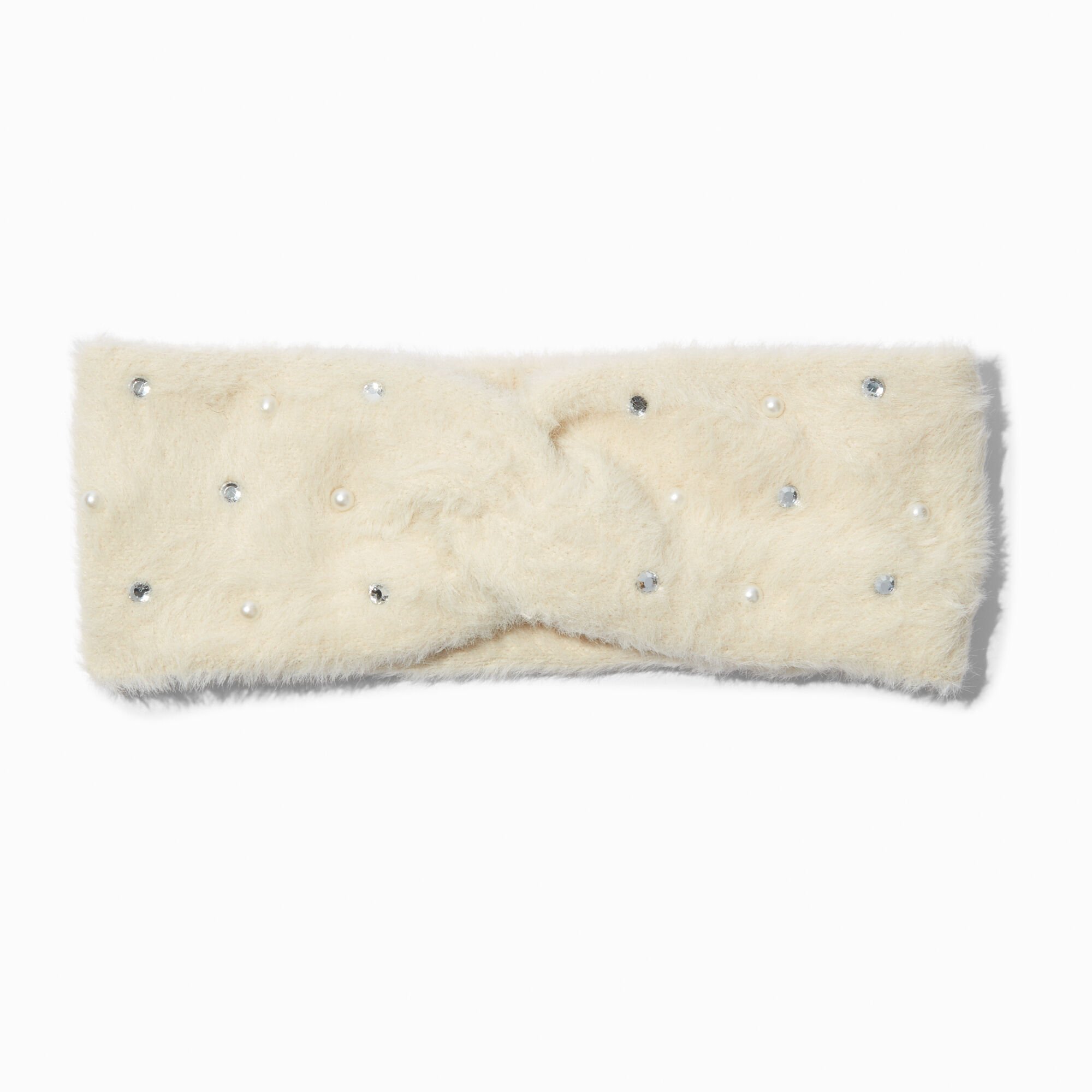 Bandeau scintillant pelucheux couleur ivoire,
