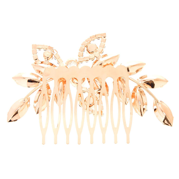 Rose Gold Rhinestone Leaf Hair Comb,