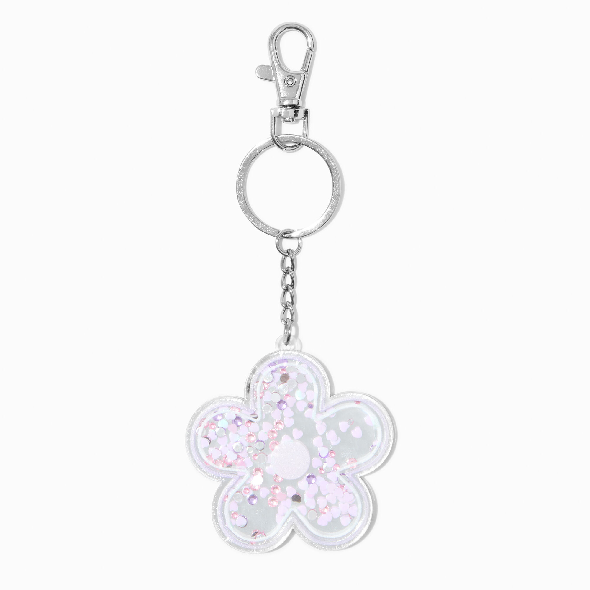 View Claires Daisy Shaker Mirror Keyring Purple information