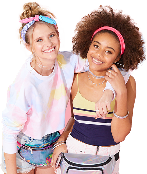Two girls wearing Claire's accessories