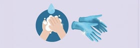 Icon of handwashing and hands with sanitary gloves on