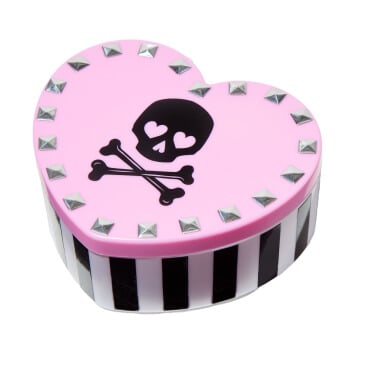 Heart shaped box with a skull and crossbones