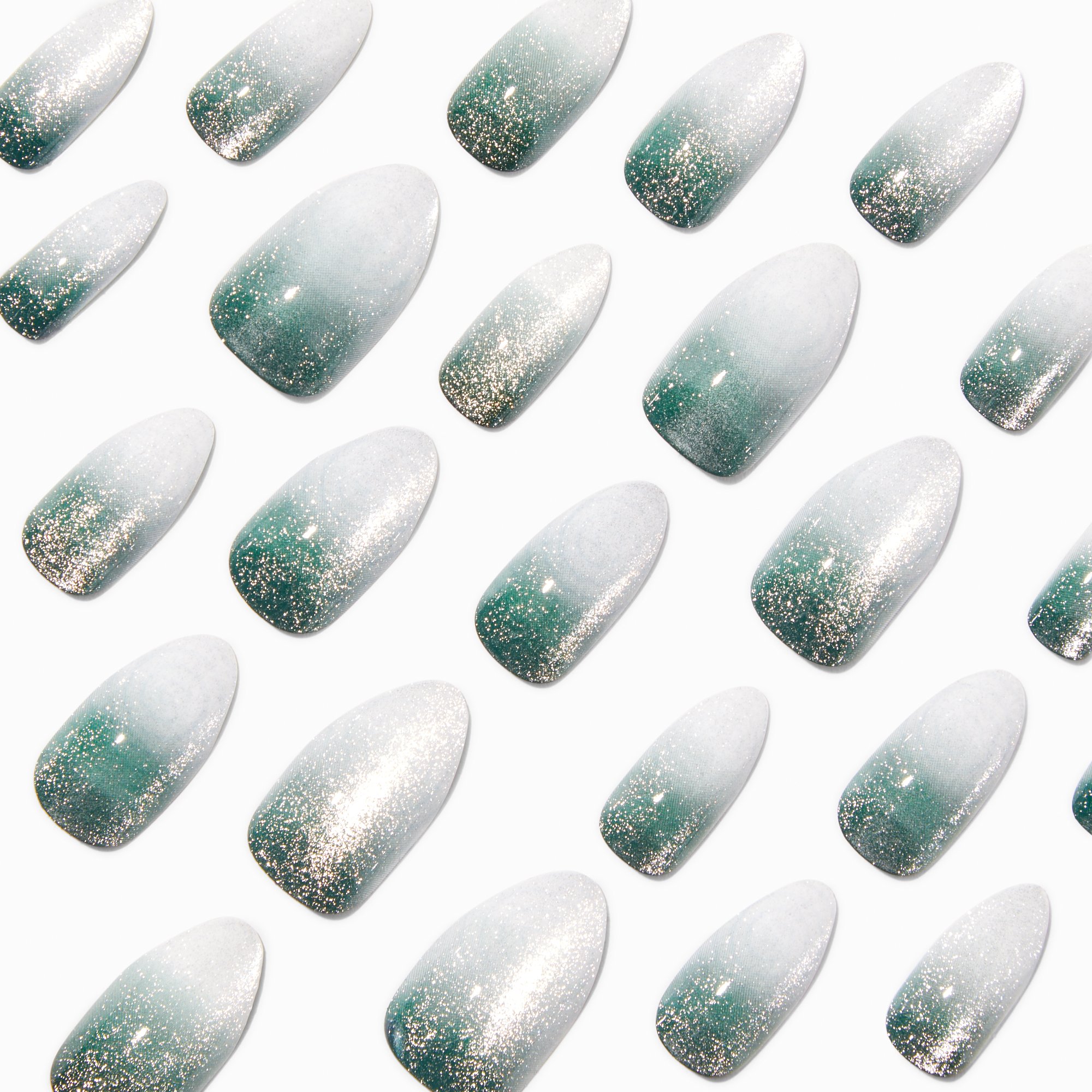 Green Glitter Ombré Stiletto Vegan Faux Nail Set - 24 Pack