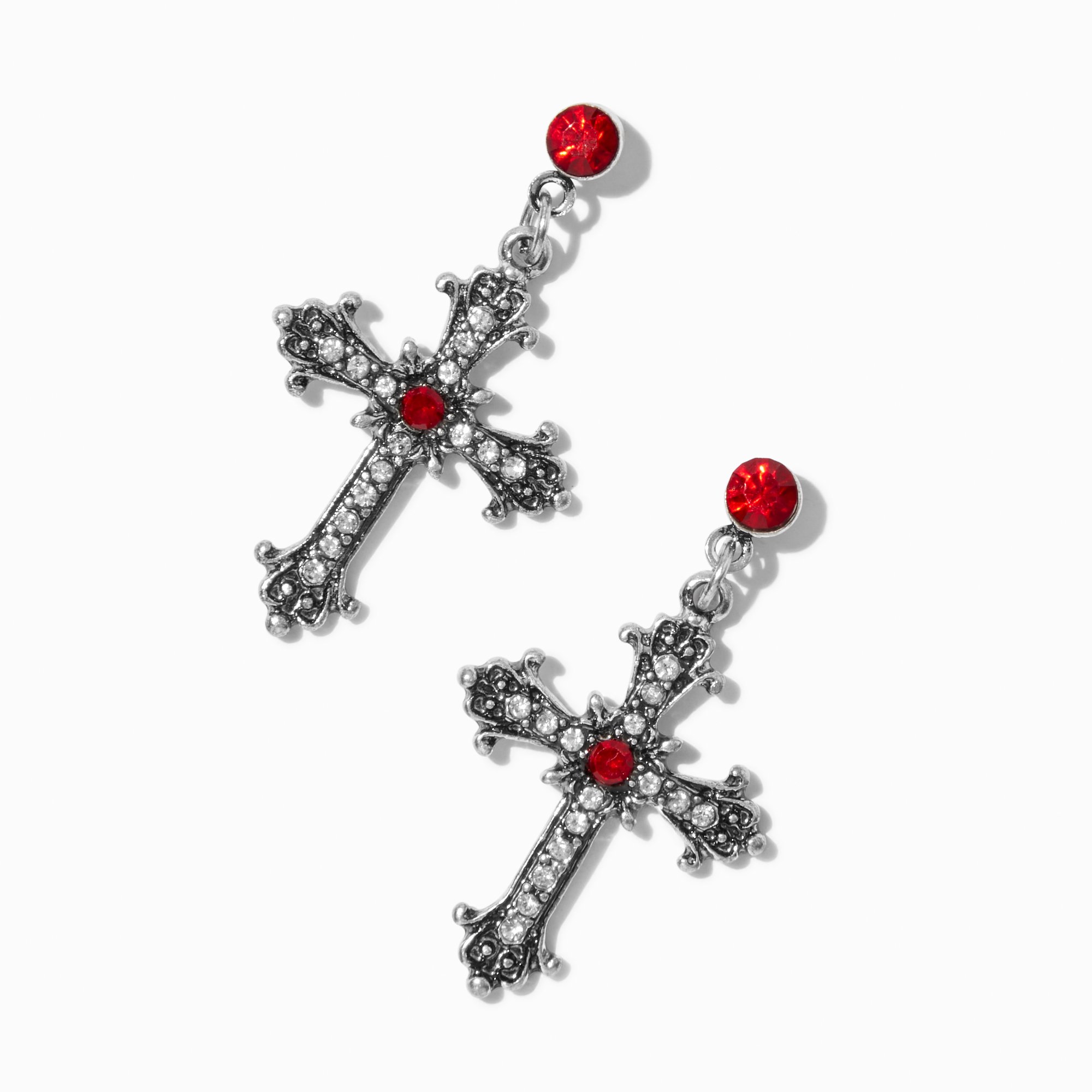 Hematite Red Cross Drop Earrings