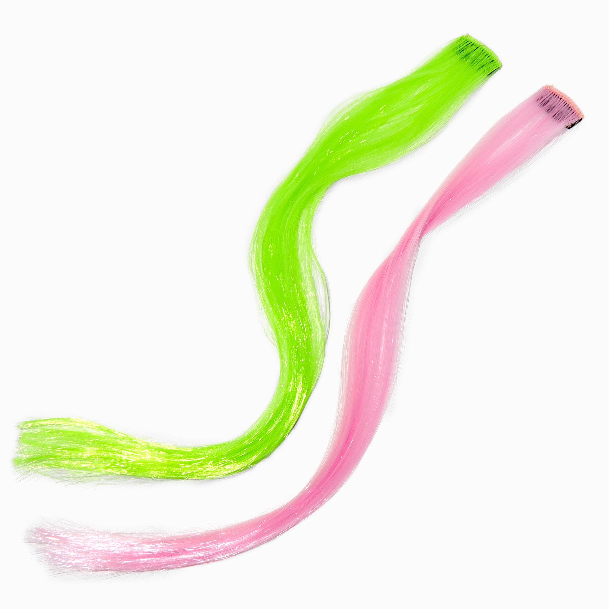 Halloween Pink & Green Faux Hair Clip In Extensions - 2 Pack