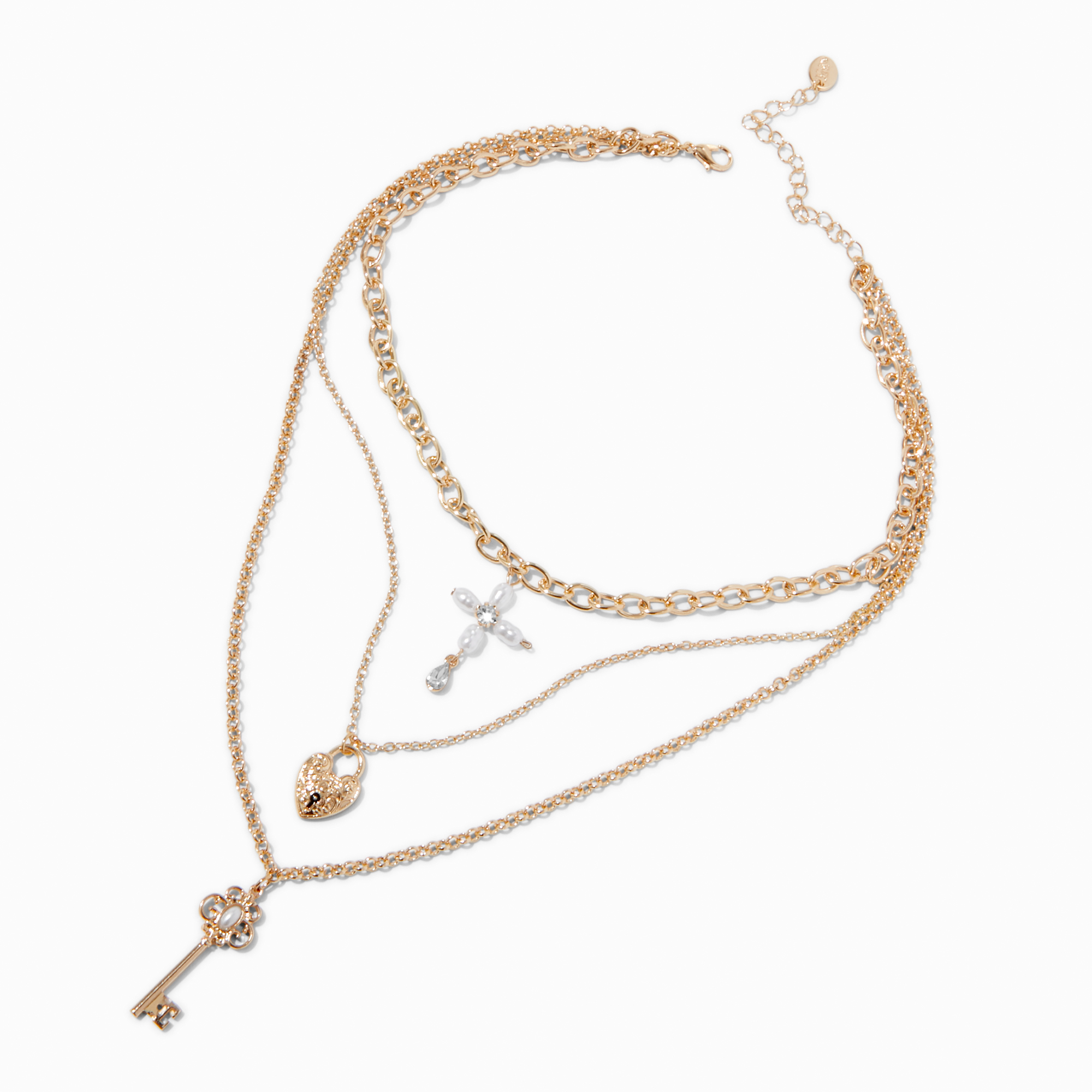 Gold-tone Lock & Key Multi-Strand Necklace