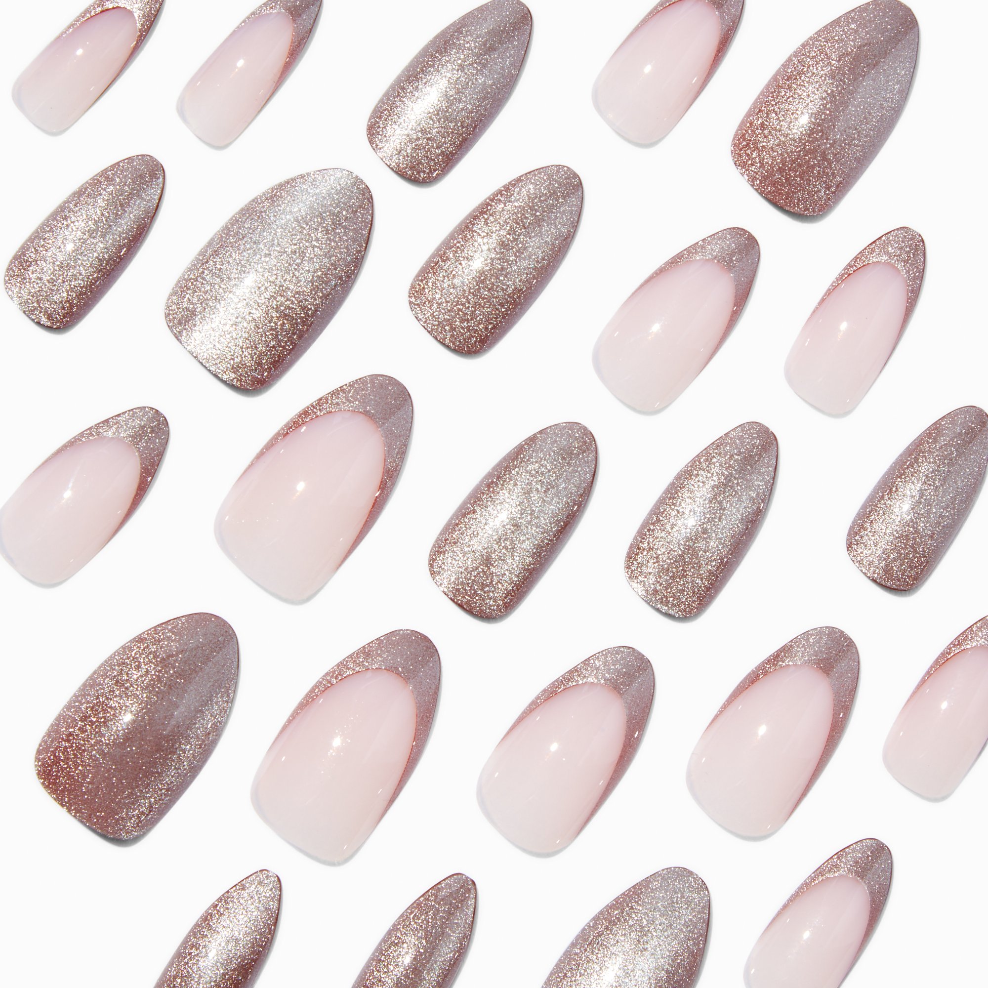 Brown Glitter French Tip Stiletto Vegan Faux Nail Set - 24 Pack