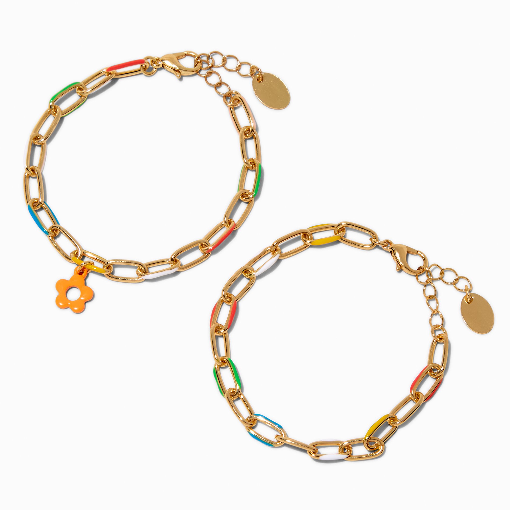 Orange Daisy Multi Link Chain Bracelets - 2 Pack