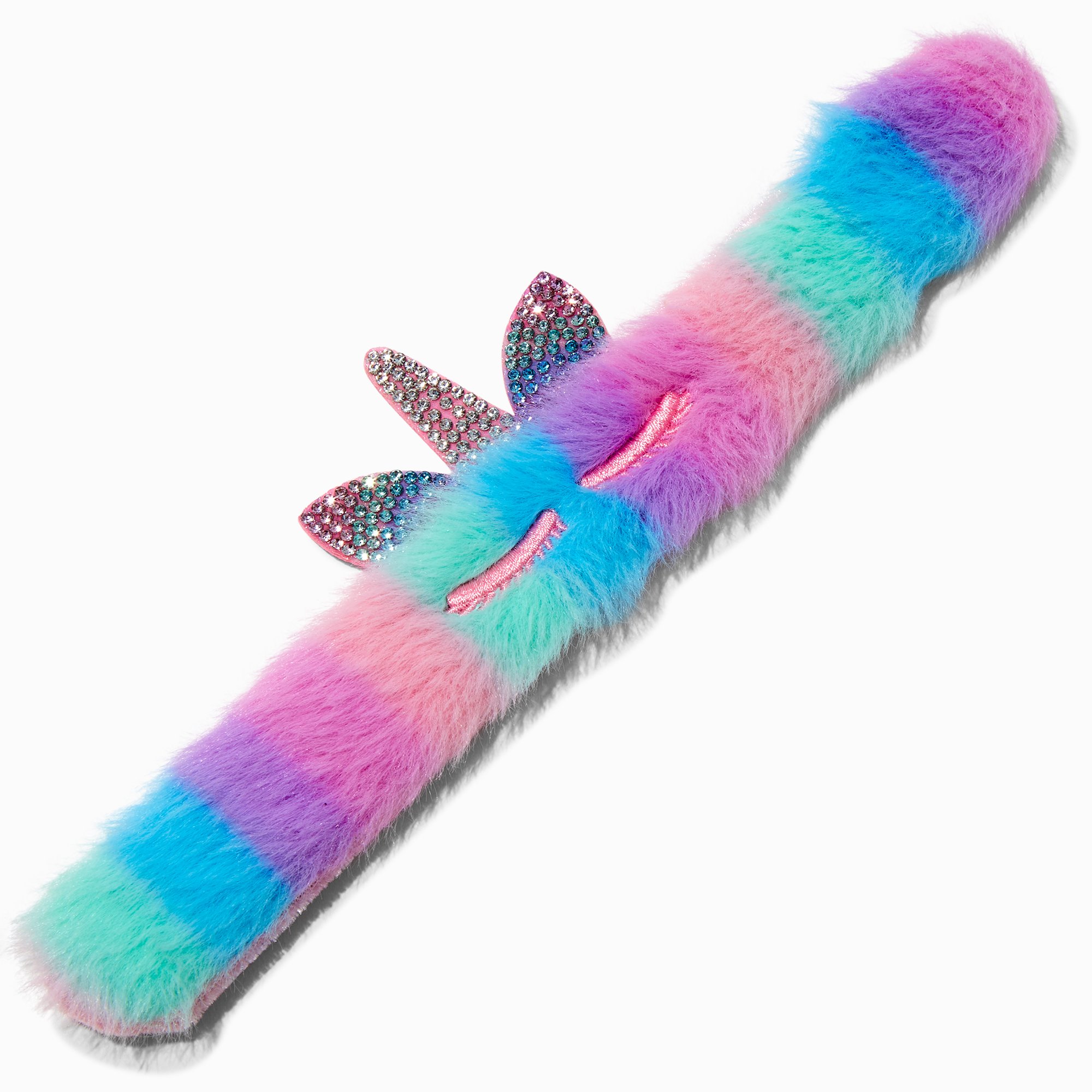 Fuzzy Pastel Rainbow Pavé Unicorn Slap Bracelet